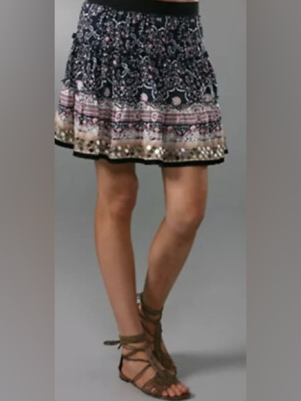 Free People Black Mini Skirt with sequined Border